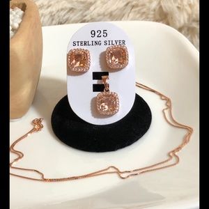 Morganite & CZ Sterling Silver Earrings & Pendant